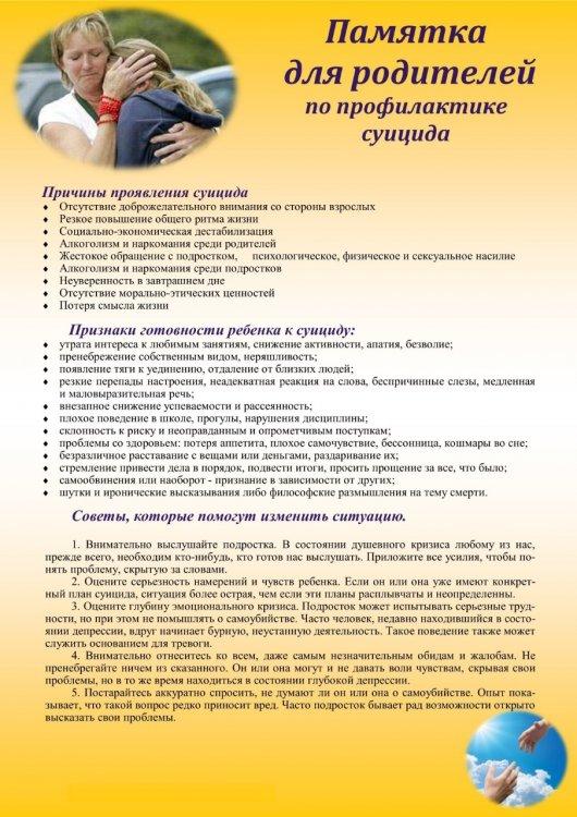 Памятка для родителей по профилактике суицида