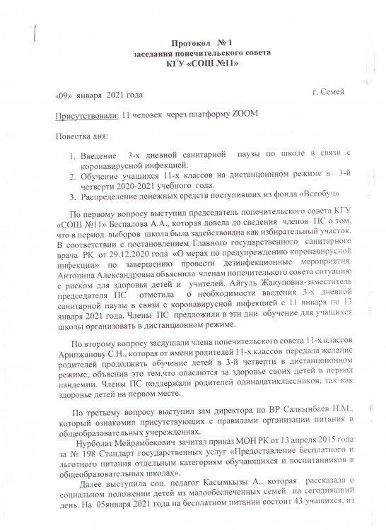 Протокол заседания попечительского совета №1